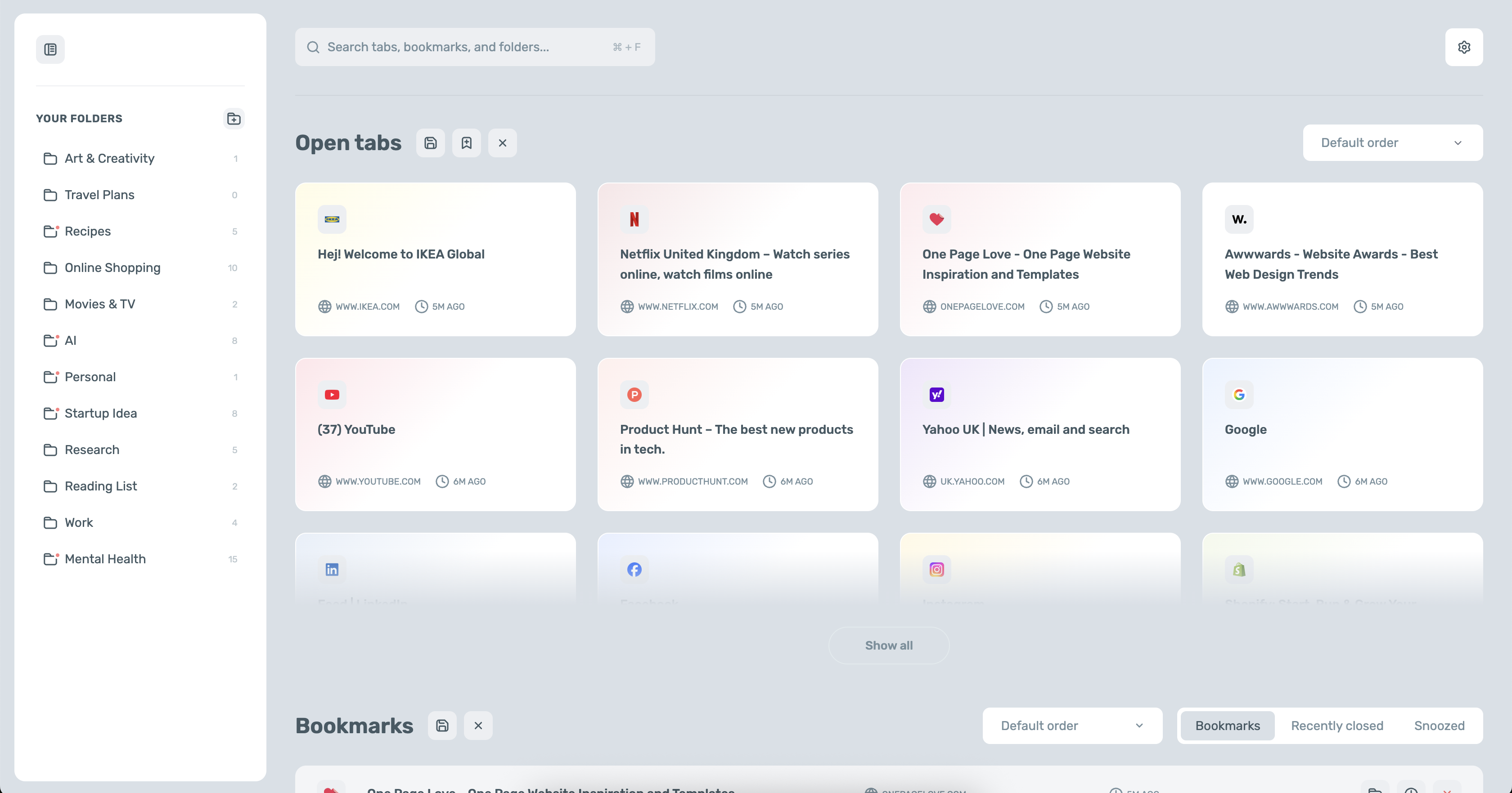 Snooz Tab Manager Interface